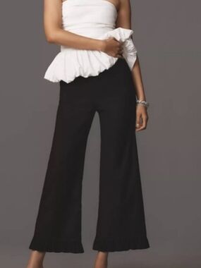Maeve Black Ruffle-Hem Wide Leg Women Pants